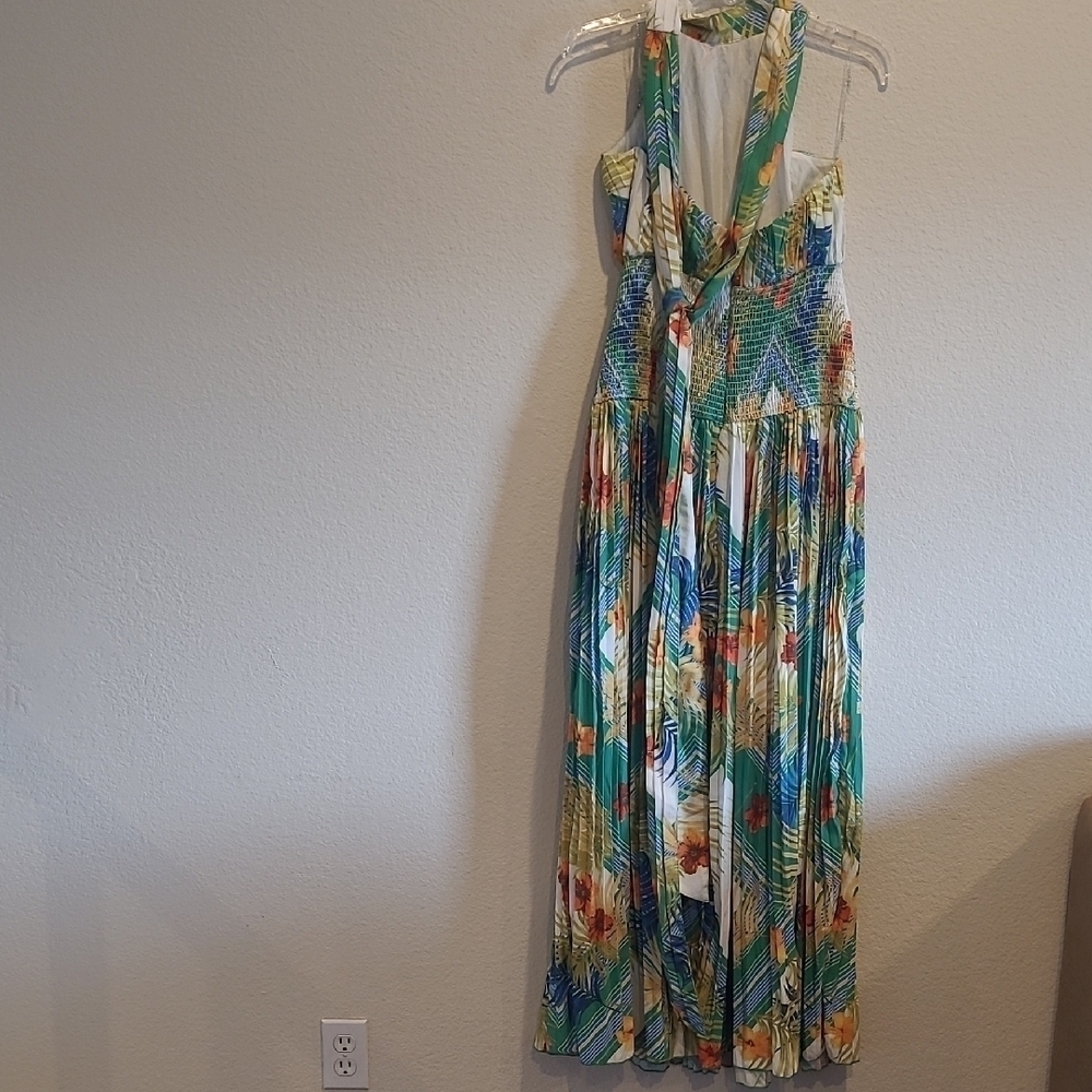 L'atiste Floral Multicolor Pleated Tie  Maxi Dress Size M - Picture 6 of 14